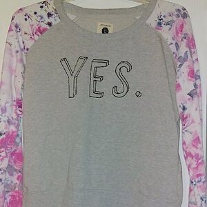 Grey Long Flora Sleeve  Letters Print Sweatshirt